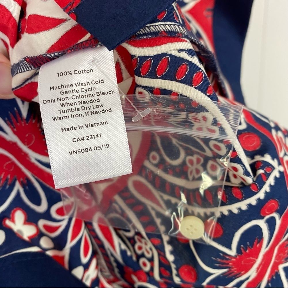 NWT Talbots Paisley Poplin Shirt Dress Size 2P Red Blue Old Money Cotton Belted - Picture 13 of 15